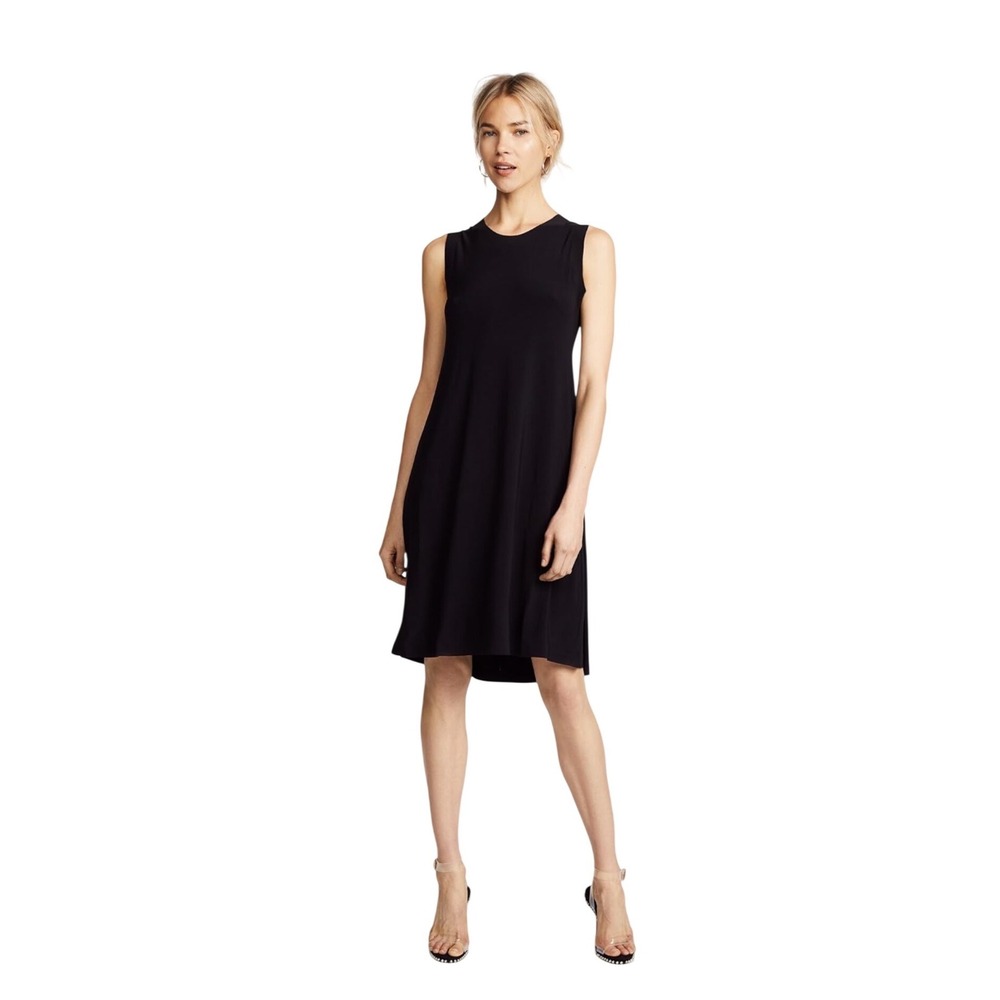 Norma Kamali Black Sleeveless A-Line Midi Dress with Pockets Stretch Jersey S